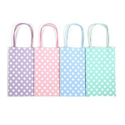 12CT SMALL PASTEL POLKA DOT BIODEGRADABLE, FOOD SAFE INK & PAPER, PREMIUM QUALITY PAPER (STURDY & THICKER), KRAFT BAG WITH COLORED STURDY HANDLE (Small, P.Pastel)
