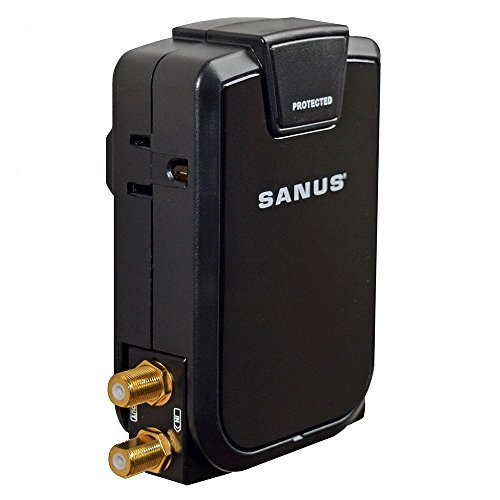 SANUS Low Profile On-Wall AV Surge Protector With 1080J Of Fireproof Protection – 3 AC Outlets Plus Rotating Coax Line Protection With Signal Filtering