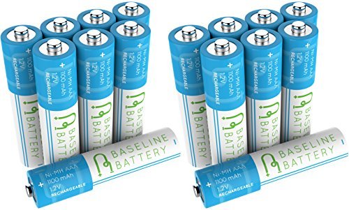 16 AAA Ni-Mh 1100mAh Rechargeable Batteries 1.2V Baseline Battery for Garden Solar Light, Remotes, small appliances