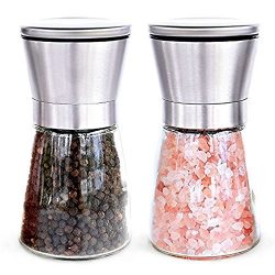 Miss Jordan Salt and Pepper Mill Stainless Steel Shakers Grinder Set with Adjustable Coarseness and Contemporary Glass Body