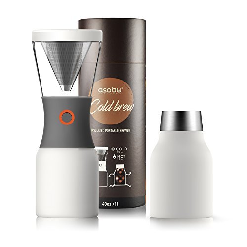 Asobu Coldbrew Portable Cold Brew Coffee Maker With a Vacuum Insulated 40oz Stainless Steel 18/8 Carafe Bpa Free (White)