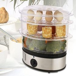 Dtemple 3-Tiers Electric Steam Cooker, Vegetable Healthy Food, Home Kitchen Favor with Timer, 9.5 Quart & 800W