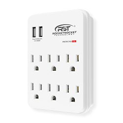 CRST 6-Outlets Wall Tap (900 Joules) Surge Protector with Dual USB Charging Ports for Home, School, Office and More – [ETL Listed]