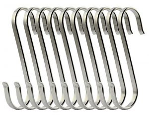 TSJ 12 Pack Small Flat S Hooks Solid Stainless Steel Kitchen Rod Hooks for Hanging Pots and Pans, Utensils, Plants, Flowers, Baskets, Towels
