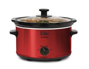 Elite Cuisine MST-275XR Maxi-Matic 2 Quart Oval Slow Cooker, Red (Stainless Steel Finish)