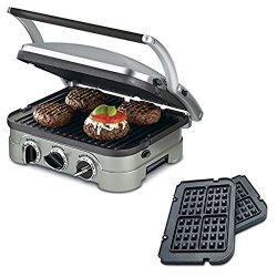 Cuisinart 5-in-1 Grill Griddler Panini Maker Bundle with Waffle Attachment (GR-4N) – Includes Grill and Waffle Plates (Certified Refurbished)