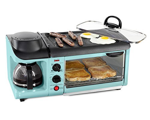 Nostalgia BSET300AQ Retro 3-in-1 Family Size Breakfast Station – Aqua Blue
