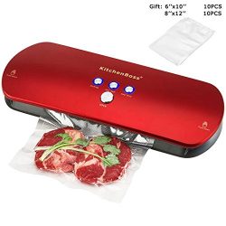 KitchenBoss Vacuum Sealer Machine for Preservation Automatic Vacuum Sealing System, Intelligent LED Indicator Lights,with Starter Kit Inclued 20 PCS Bags(Red)