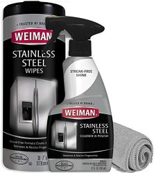 Weiman Stainless Steel Cleaner Kit – Fingerprint Resistant, Removes Residue, Water Marks and Grease from Appliances – Works Great on Refrigerators, Dishwashers, Ovens, and Grills